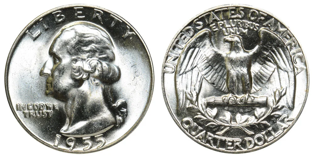 1955-D Washington Quarter obverse and reverse showing full coin detail